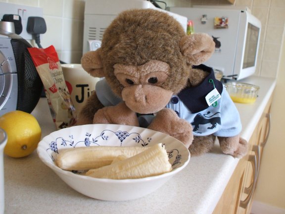 Jimby checks the bananas