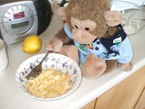 Jimby mashes the bananas
