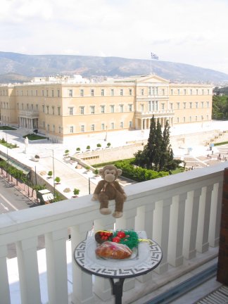 james on the balcony in Greece at Easter