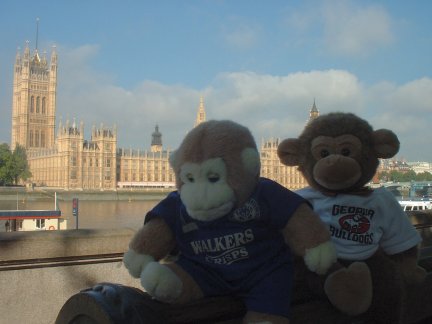 Jimby and Drowsy across from the Houses of Parliament